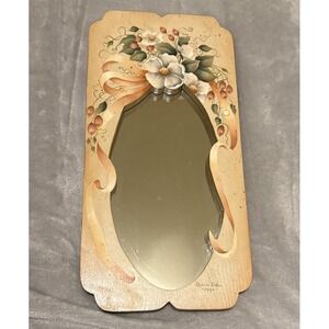 1992 Drienna Bohon Signed Hand Painted Floral Wood Mirror 'Reflections of Love'
